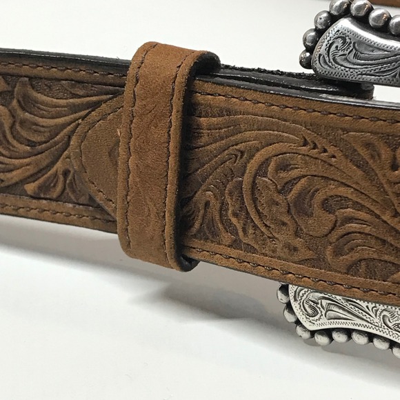 Tony Lama Mens Brown Floral Embossed Top Grain Leather Western Belt 34 C50739 - Picture 4 of 7